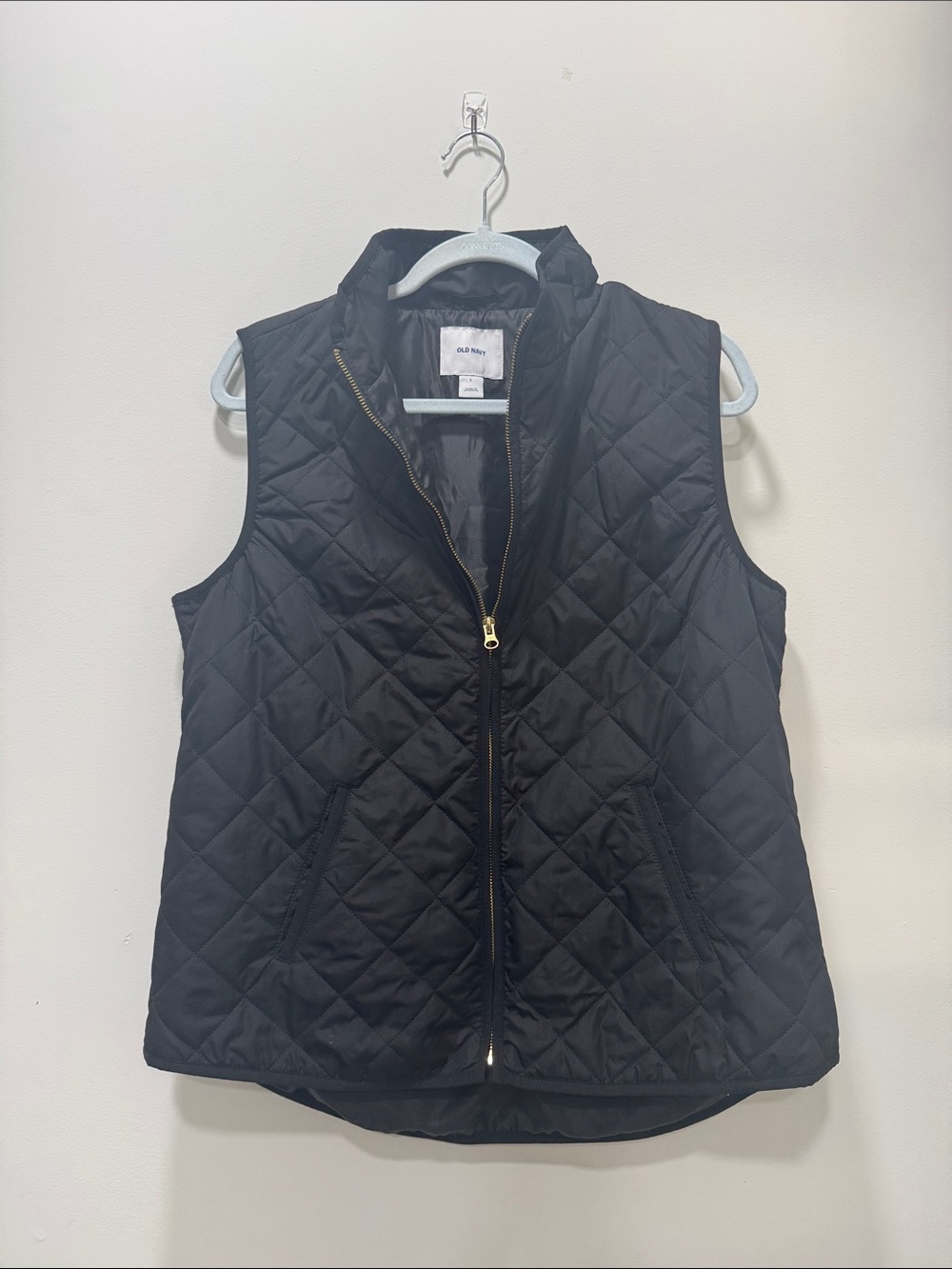 Old Navy Black Quilted Sleeveless Vest with Gold Zipper